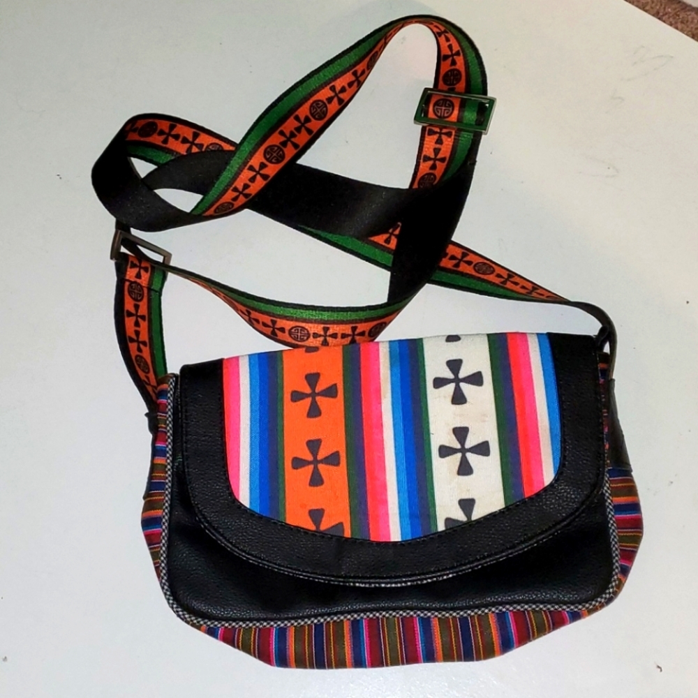 Colorful purse stripe and cross body bag